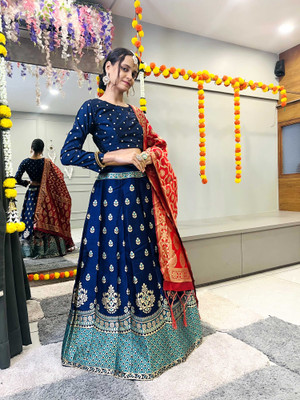 Payu Embroidered Semi Stitched Lehenga Choli(Green)