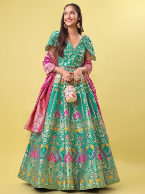 PURVAJA Embellished Semi Stitched Lehenga Choli(Light Green)