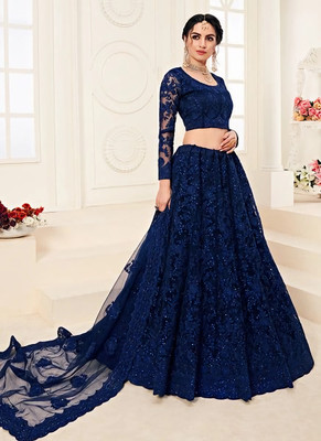 legecyethinc Embroidered Semi Stitched Lehenga Choli(Blue)