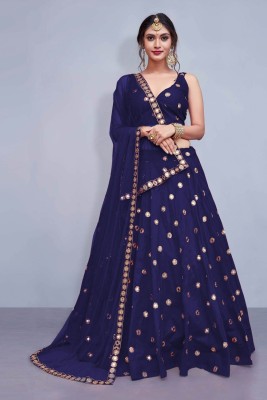 3SIX5 Embroidered Semi Stitched Lehenga Choli(Blue)