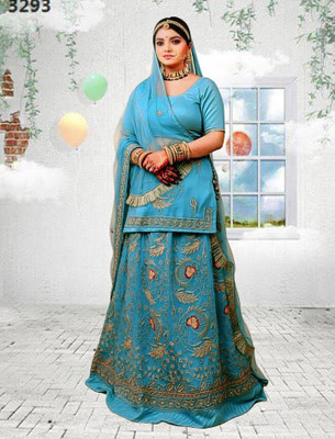 SHREE AMBEY TRADING Embroidered Semi Stitched Rajasthani Poshak(Light Blue)