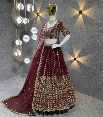 Aptex Self Design Semi Stitched Lehenga Choli(Maroon)