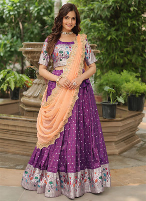 Trijal Fab Self Design Semi Stitched Lehenga Choli(Purple)