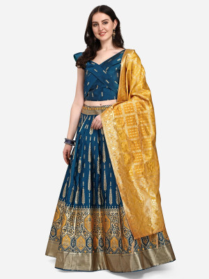 kaizen International Self Design Semi Stitched Lehenga Choli(Multicolor)