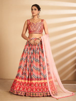 odette Printed Semi Stitched Lehenga Choli(Multicolor)