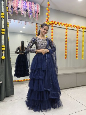 SHREE CREATION Self Design Semi Stitched Lehenga Choli(Dark Blue)