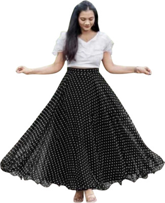 Rivaashafashion Polka Print Stitched Lehenga & Crop Top(White)