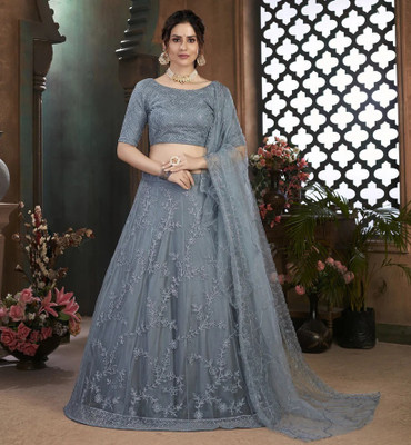 Bhurakhiya Embroidered Semi Stitched Lehenga Choli(Grey)