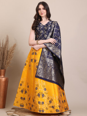 Harshiv Textile Self Design Semi Stitched Lehenga Choli(Gold)