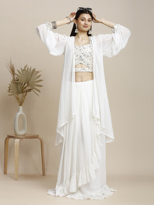Madhuram Textiles Embroidered Stitched Lehenga Choli(White)
