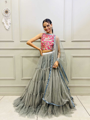 SHREE CREATION Self Design Semi Stitched Lehenga Choli(Grey)