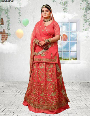 SHREE AMBEY TRADING Embroidered Semi Stitched Rajasthani Poshak(Pink)