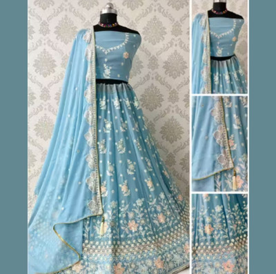Emmanuel Bandhani, Embroidered Semi Stitched Lehenga Choli(Pink)