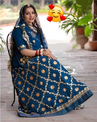 balaji textiles Embroidered, Embellished Semi Stitched Rajasthani Poshak(Dark Blue)