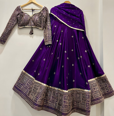 PEDR TRENDS Embroidered Semi Stitched Lehenga Choli(Purple)
