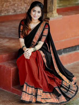 HOUSE OF COMMON Printed Semi Stitched Lehenga Choli(Red, Black)