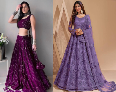 Reelove Factory Embroidered Semi Stitched Lehenga Choli(Purple)