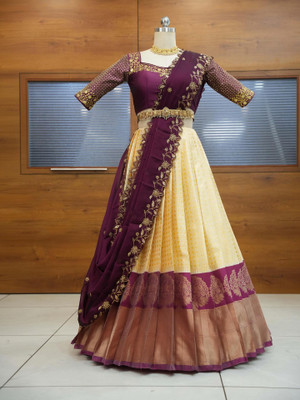 SHREE CREATION Self Design Semi Stitched Lehenga Choli(Purple, Beige)