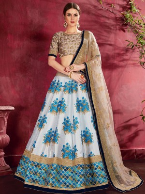 Tasrika Embroidered, Floral Print Semi Stitched Lehenga Choli(Blue)