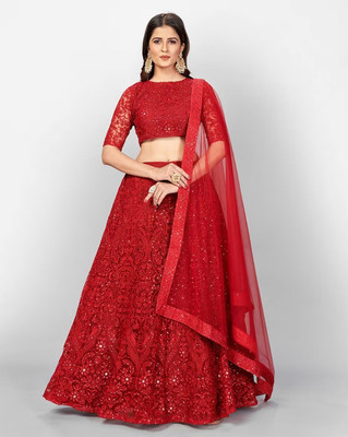 Kedar Fab Embroidered Semi Stitched Lehenga Choli(Red)