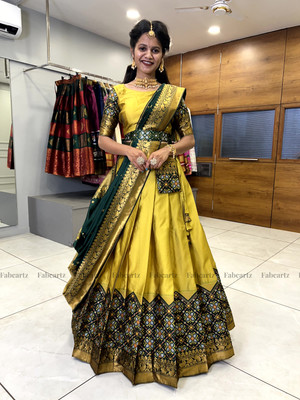 Fabcartz Printed Semi Stitched Lehenga Choli(Yellow)