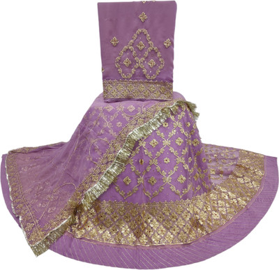 MANTUSHTI Embroidered Semi Stitched Rajasthani Poshak(Purple)