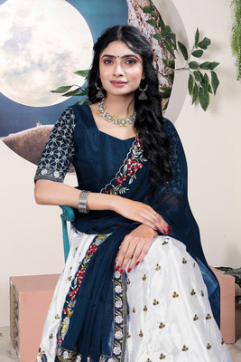 HEMLATA ENTERPRISE Embroidered Semi Stitched Lehenga Choli(White)