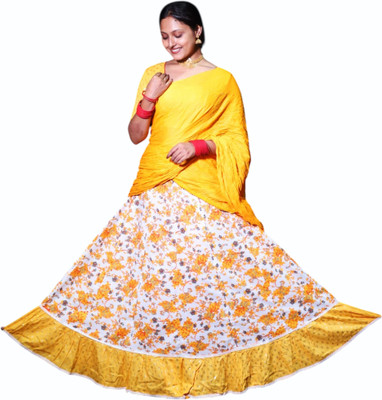 SUJAS Floral Print Semi Stitched Lehenga Choli(Yellow)