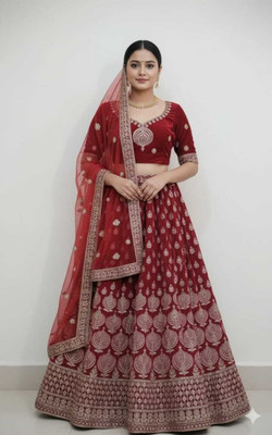 Kalyanis Raghav Fashion Embroidered Semi Stitched Lehenga Choli(Red)