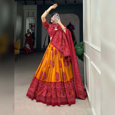 AAYUSHYAM ENTERPRISE Self Design Semi Stitched Lehenga Choli(Yellow, Red)