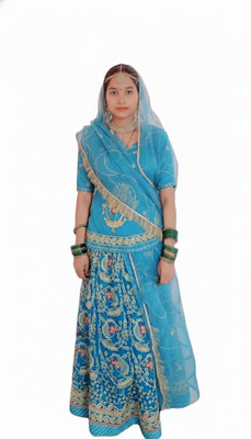 Bhawani saree center Embroidered Semi Stitched Rajputi Poshak(Light Blue)