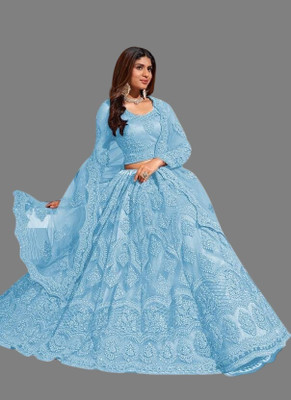 Julee Embroidered Semi Stitched Lehenga Choli(Light Blue)