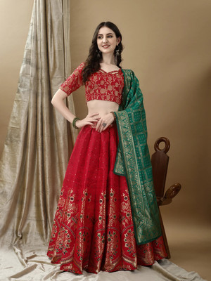 SHREE SANT SAREES Self Design Semi Stitched Lehenga Choli(Red)