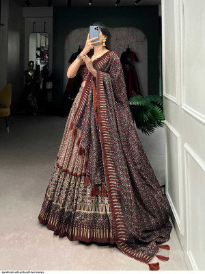 AAYUSHYAM ENTERPRISE Printed Semi Stitched Lehenga Choli(Brown)