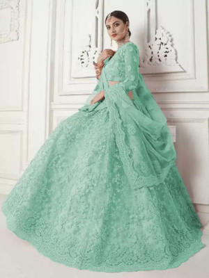 RamKrupa Creation Embroidered Semi Stitched Lehenga Choli(Light Blue)