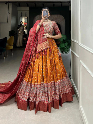 3Buddy Fashion Printed Semi Stitched Lehenga Choli(Yellow, Red)