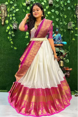 Mert India Embellished Semi Stitched Lehenga Choli(White)