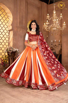 SK Creation Digital Print Semi Stitched Lehenga Choli(Orange)