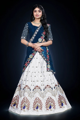 BHOJALCREATION Embroidered Semi Stitched Lehenga Choli(White)