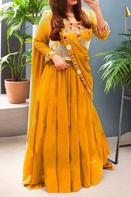 balaji textiles Embroidered Semi Stitched Lehenga & Crop Top(Yellow)