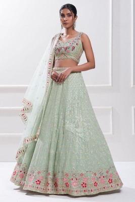 Trendmalls Embroidered Semi Stitched Lehenga Choli(Light Green)