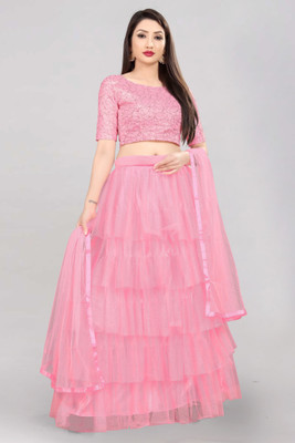 Fabcartz Self Design Semi Stitched Lehenga Choli(Pink)