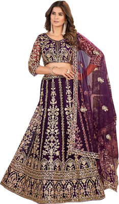 Gangotri Embroidered Semi Stitched Lehenga Choli(Purple)