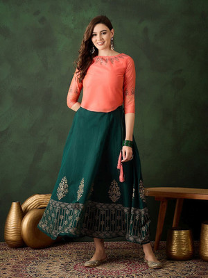 Sangria Printed Stitched Lehenga Choli(Green)