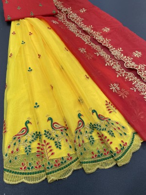 DEVS CREATION Embroidered Semi Stitched Lehenga Choli(Yellow, Red)