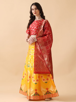 Harshiv Textile Self Design Semi Stitched Lehenga Choli(Gold)