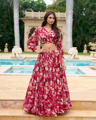 Sixsigma Printed Semi Stitched Lehenga Choli(Red)