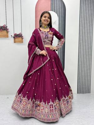 S.B Creation Embroidered Semi Stitched Lehenga Choli(Maroon)