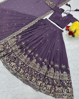 JENIJENI BIZ Self Design Semi Stitched Lehenga Choli(Purple)