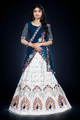 HOUSE OF COMMON Embroidered Semi Stitched Lehenga Choli(White)